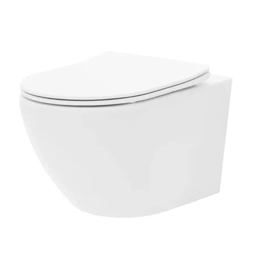 VBChome Hänge-WC Spülrandloses aus Keramik mit Toilettendeckel WC-Sitz aus Duroplast Absenkautomatik Rimless SoftClose-Funktion Tiefspüler Toilette Oval Form Wand WC Wand-WC-Set
