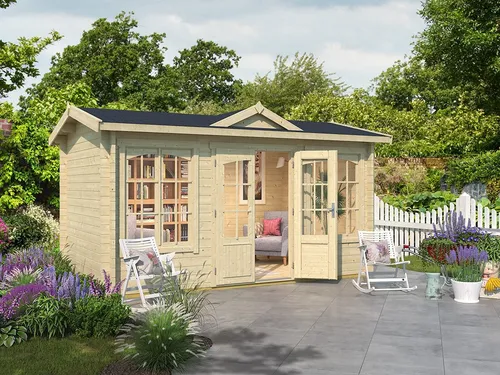 Gartenhaus Blockhaus Satteldach 44 mm Kensington - Gartenhaus aus robustem Holz mit 44 mm Wandstärke, abschließbar und inklusive Boden. Ideal für Gartengeräte oder als gemütlicher Rückzugsort.