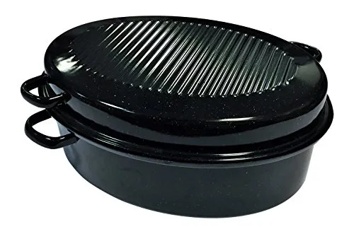 kochstar Bräter Oval COOKWARE - 42 cm, schwarz - Töpfe mit Antihaftbeschichtung, made in Germany. Der ovale Bräter bietet 10 Liter Fassungsvermögen und kann auch als Grillschale verwendet werden, ideal für vielseitige Kochkünste.