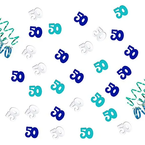 Oblique Unique® Konfetti 50. Geburtstag Jubiläum 500 STK. Blau Türkis Silber Tisch Deko Streudeko Geburtstagsdeko Zahlenkonfetti Dekoration
