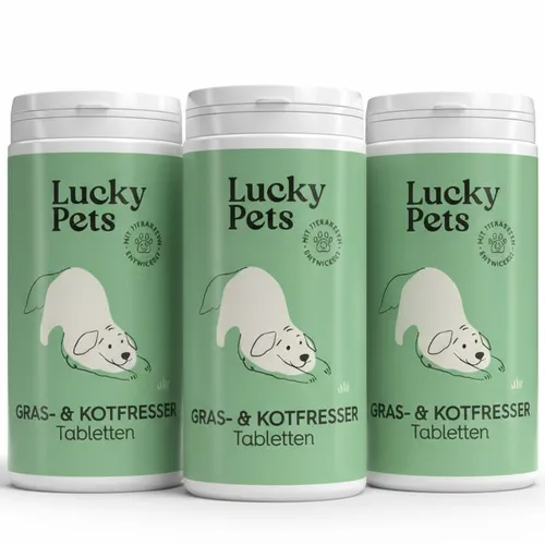 Lucky Pets Gras & Kotfresser Tabletten für Hunde - Pflanzliche Nahrungsergänzung - Ergänzungsfuttermittel für Hunde zur Unterstützung der Magen-Darm-Gesundheit. Getreidefrei und ohne Konservierungsstoffe, ideal als tägliche Leckerei.