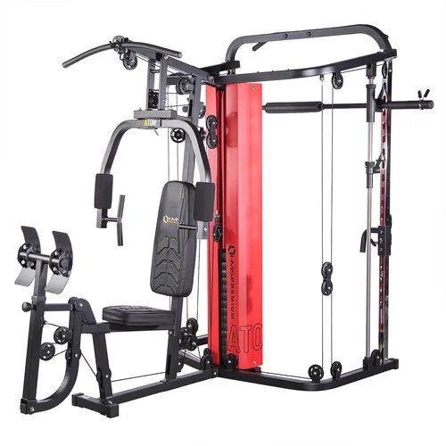 Suwnica Atlas Atom HMS Premium - Multifunktionale Kraftstation - Kraftstation für umfassendes Ganzkörpertraining mit Multipresse, verstellbaren Seilzügen und Beinpresse. Ideal für Heim-Fitnessstudios, bietet Platz für zwei Personen gleichzeitig und maximales Benutzergewicht von 120 kg.