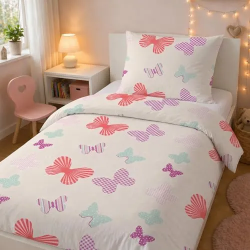 LINKHOFF Schmetterling Bettwäsche 135x200 - 100% Baumwolle für Mädchen - Stilvolle 2tlg. Bettwäsche mit zauberhaften Schmetterlingsmotiven in Rosa & Butter – ideal für Kinderzimmer. Weich, atmungsaktiv und hautfreundlich für höchsten Schlafkomfort.