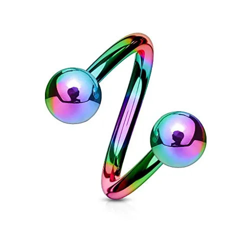 viva-adorno® Lippenpiercing Chirurgenstahl Labret Spirale Twister Doppelkugel Z400, regenbogen 1,2x10x4mm