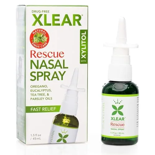 Xlear Rescue Nasenspray mit Xylit, natürlich, 45 ml (Pack of 1) | Kraftvolle Kräuterformel mit Pau d'Arco, Oregano, Petersilie, Eukalyptus und Teebaum für ein frisches Nasengefühl