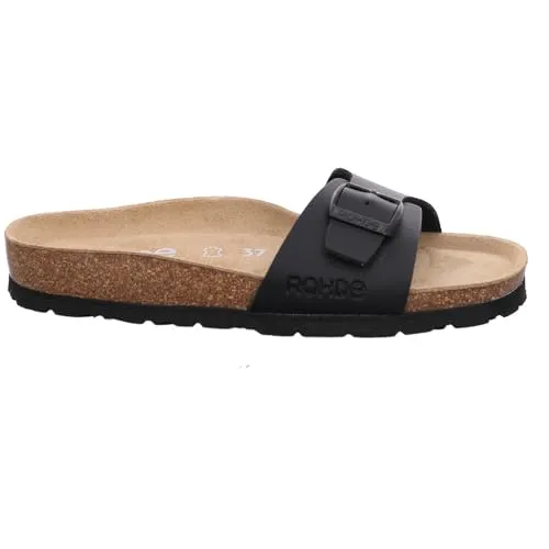 Rohde Alba Pantolette Damen 5584 schwarz 38 - Bequeme Damen-Pantolette von Rohde in Schwarz, mit weich gepolstertem Tieffußbett und individuell verstellbarer Schnalle für optimalen Halt und Komfort.