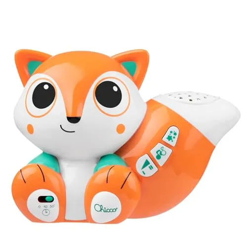 Chicco Projektor Foxy, niedlicher tragbarer Projektor mit entspannenden Melodien und bunten Projektionen, Nachtlicht für Kinder, 0+ Monate