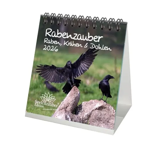 Rabenzauber Raben, Krähen und Dohlen Tischkalender 10cm x 10cm für 2026 - Seelenzauber