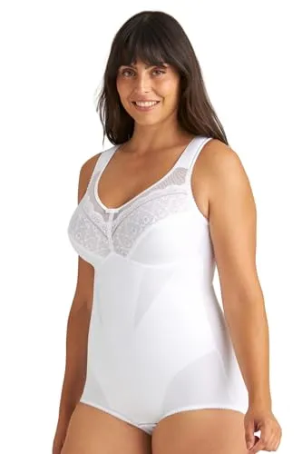 Body MISS MARY Damen, Gr. 100, Cup D, weiß - Funktionsunterwäsche mit figurformendem Design und verstärkter Frontpartie für eine glättende Wirkung. Komfortträger und bezaubernde Spitze bieten perfekten Halt und Eleganz.