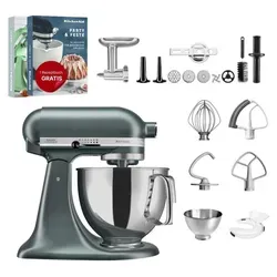 KitchenAid 4,8 L 5KSM175 Artisan Küchenmaschine Meatlover mit Fleischwolf - Vielseitige Küchenmaschine für kreative Kochideen. Mit 4,8 L Edelstahlschüssel und Ganzmetall-Fleischwolf. Ideal für die Zubereitung eigener Wurstwaren und zahlreiche Erweiterungsmöglichkeiten.