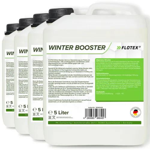 Flotex - Effektiver Winter Booster 4x5L | Pool Wintermittel | Winterschutz für Pools | Überwinterungsmittel Algizid | Einfache Poolpflege
