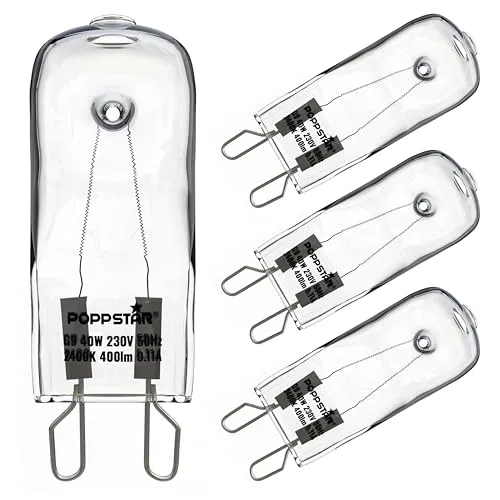 POPPSTAR Backofenlampe G9 40W hitzebeständig bis 300 Grad (2400K warmweiß, 400lm), 4er-Pack