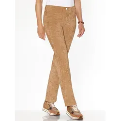 Cordhose CLASSIC BASICS, Damen, Gr. 28, Kurzgrößen, braun (camel), 85% Polyester, 12% Polyamid, 3% Elasthan, unifarben, Hosen Cordhose