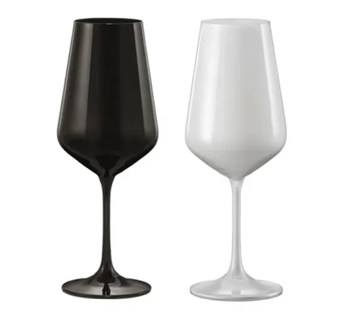 Weingläser Black & White 450 ml 2er Set von Bohemia Crystalex - Hochwertige böhmische Kristallweingläser in modernem Schwarz und Weiß, mundgeblasen und spülmaschinenfest – ideal für stilvolle Anlässe.
