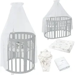 Waldin Babybett Mobiles Babybett OWAL 7in1 aus Holz - Multifunktionales Babybett aus FSC-zertifiziertem Buchenholz, 7 Kombinationen für jedes Alter. Inklusive Matratze und Sicherheitsgurt – ideal als Beistellbett oder Laufstall!