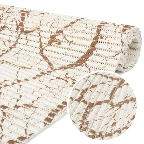 ANRO Weichschaummatte Badematte Bad Dusche WC Vorleger Teppich Antirutsch Badläufer Marmor Beige Weiß 100x130cm