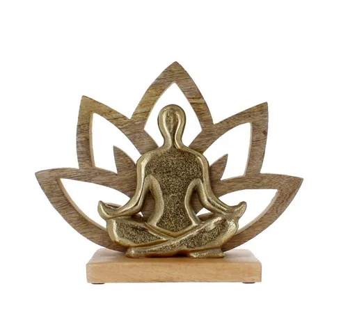 MICA Dekofigur Standdeko - Lotusblüte mit Yogafigur - gold/braun - ca. 25 x 8 x 20,5