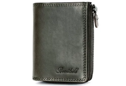 Benthill Geldbörse Klein Echt Leder RFID - Slim Wallet für Damen & Herren - Geldbörse aus hochwertigem Echtleder mit RFID-Schutz, ideal für sicheres Verstauen von Karten und Münzen. Kompakt und stylish in Olive-Grau.