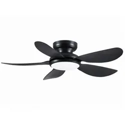 Surtime Deckenventilator mit LED-Beleuchtung, leiser Kompaktventilator, 5 Flügel, ⌀ 91 cm, 6 Geschwindigkeiten, inkl. Fernbedienung schwarz 91 cm x 24 cm x 91 cm
