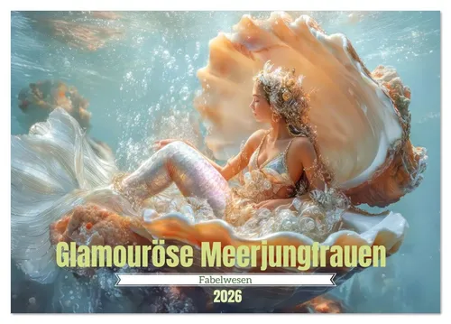 CALVENDO Wandkalender Glamouröse Meerjungfrauen - Fabelwesen (Tischkalender 2026 DIN A5 quer