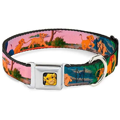 Dog Collar Seatbelt Buckle Lion King Simba Nala Growing Up Scenes 13 to 18 Inches 1.5 Inch Wide