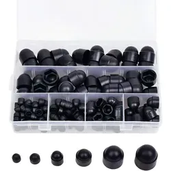 Stück Gummi-sechskantmutterabdeckungen, Schraubenkappen, Schraubkappen, Kunststoffmutter-kits Mit Aufbewahrungsbox, 145 Stück, Schwarz, M4, M5, M6, M8, M10, M12 145