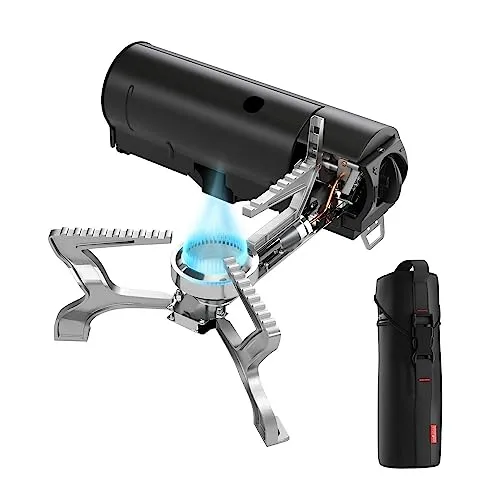 EVOCAMP Campingkocher mit Piezozündung - Kompakter und faltbarer Gaskocher für Camping, leicht und tragbar mit Tragetasche. Ideal für unterwegs, sicher und einfach zu bedienen.