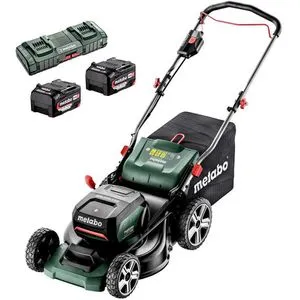 Metabo Rasenmäher RM 36-18 LTX BL 46 - Akku 2x18V 5,2Ah, inkl. 2 Akkus und Ladegerät, 4-in-1 Funktion für müheloses Mähen, Mulchen und Sammeln