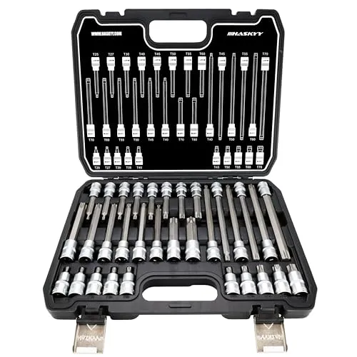 HASKYY 32tlg Torx Steckschlüssel Satz T25-T80 - Werkzeug-Set mit 32 Teilen, extra lange Torx-Steckschlüssel für optimale Erreichbarkeit und Vielseitigkeit bei Reparaturen. Ideal für Profis und Hobbyhandwerker.