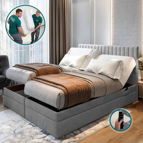 Produktbild TRADA Adele Boxspringbett 160x200 – Elektrisch verstellbar mit 9 Zonen Taschenfederkern