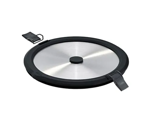 RÖSLE Edelstahldeckel FLEXX 2GO 1,4 L rund mit Clips für Lunchbox, Silikonrand, aromadicht, Silikonventil, silberfarben/schwarz, Silbern
