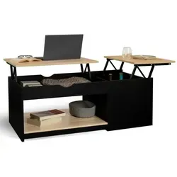 Couchtisch Mit 2 Rechteckigen Klappplatten Eyla Mit Holzkasten Schwarz Und Buchenholzoptik