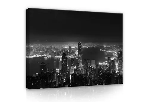 Wallarena Leinwandbild Stadt bei Nacht New York Kunst Wandbild XXL Leinwandbilder Modern, Schwarz und weiß (Einteilig, 1 St), Bilder Badezimmer Küche Leinwandbild Wandbilder Wand Deko