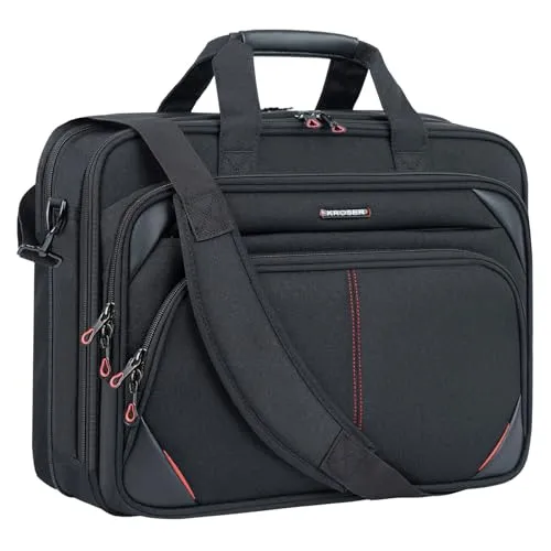KROSER Laptop Tasche 15,6 Zoll Business Tasche Laptop Umhängetasche Wasserabweisend Schultertasche Durable Tablet Hülle mit RFID Taschen für College/Herren/Frauen/Männer/Damen-Schwarz/Rot MEHRWEG