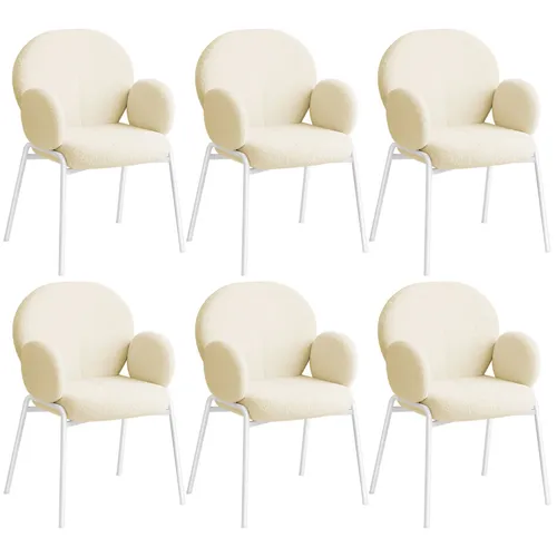 tectake® 6er Set Esszimmer Stuhl mit Armlehne – Moderner Bouclé Teddystoff Bezug - Esszimmerstühle im Scandi Style mit pflegeleichtem Bouclé-Stoff und ergonomischer Form für maximalen Komfort. Ideal für lange Abende mit Familie und Freunden.