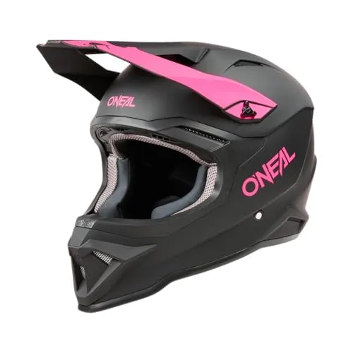 O'NEAL 1SRS Youth Helmet SOLID V.24 | Kinder Motocross-Helm in Schwarz Pink - Motorradhelm für Kinder mit ABS-Schale und optimaler Belüftung. Perfekte Passform dank Doppel-D-Sicherheitsverschluss und gepolstertem Innenfutter.