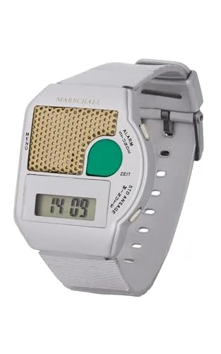 Marschall Deutsch sprechende Armbanduhr mit großem, grünem Sprachknopf I 1101M I Silber I Stündliche Zeitansage I Wecker I Perfekt für Senioren, Blinde und Demenzkranke