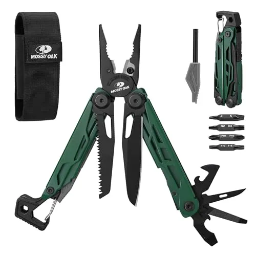 Mossy Oak 27-in-1 Multitool, Edelstahl, 4 Bits, Messer, Grün
