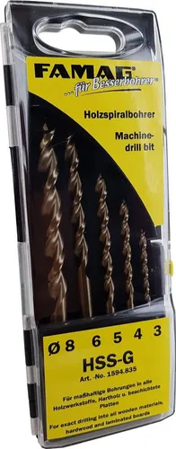 FAMAG Holzspiralbohrersatz 5-teilig, D=3-8mm, grau - Bohrersets mit 5 hochwertigen Holzbohrern in einer praktischen Kassette. Ideal für harte Holzwerkstoffe und Kunststoffe, mit exzellenter Spanentleerung für präzises Arbeiten.