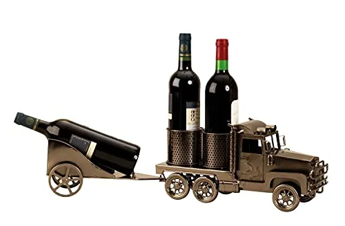 Lifestyle & More Moderner Wein Flaschenhalter Flaschenständer Truck mit Anhänger für 3 Flaschen Länge 66 cm