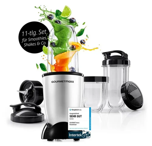 GOURMETmaxx Mr. Magic Power Pro Mixer 400 Watt - Mini-Standmixer mit 400 Watt, ideal für schnelle Smoothies, Shakes und Dips. Inklusive To-go Deckel und umfangreichem Zubehörset für maximale Vielseitigkeit!