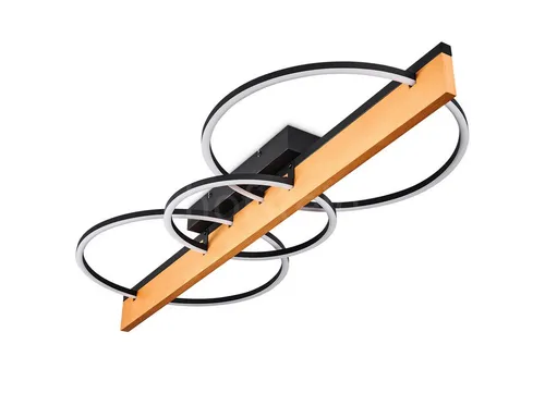 hofstein Deckenleuchte dimmbare Deckenlampe aus Holz/Metall/Kunststoff in Natur/Schwarz/Weiß, LED wechselbar, 3000 Kelvin, im skandinavischen Design, dimmbar über Lichtschalter, LED 36 Watt