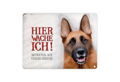 speecheese Metallschild Metallschild mit Schäferhund Motiv und Spruch: Betreten auf eigene