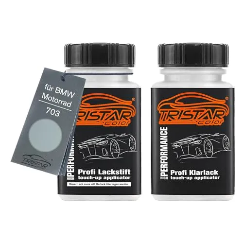 TRISTARcolor Motorradlack Lackstift Set für BMW Motorrad 703 Glaciergrün Metallic Basislack Klarlack je 50ml
