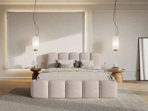 Selsey Polsterbett Cloudy II Ecru, 160x200 cm - Stylisches 2-Sitzer Polsterbett mit hochwertigem Bouclé-Stoff, integriertem Bettkasten und robustem Lattenrost für optimalen Schlafkomfort und zusätzlichen Stauraum.
