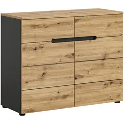 xonox.home Kommode Canu - Elegantes Sideboard in Artisan Nb. und Basalt grau - Moderne Kommode Canu in Artisan Nb. und Basalt grau, bietet 2 Türen, 2 Schubkästen und 2 Einlegeböden. Zeitloses Design, pflegeleicht und nachhaltig produziert – ideal für Ihren Eingangsbereich.