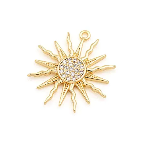 Vintageparts Anhänger als Sonne 16 mm mit Zirkonia 18k Gold beschichtet 1 Stück zum Schmuck selber basteln