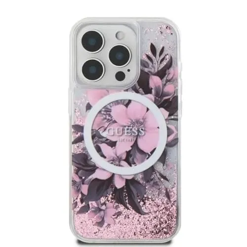 CG MOBILE Guess Magsafe Schutzhülle für iPhone 16 Pro Max - Standard Handyhüllen mit einzigartigem Flüssigkeits-Glitzer und floralen Designs für stilvollen Schutz und individuelle Note.