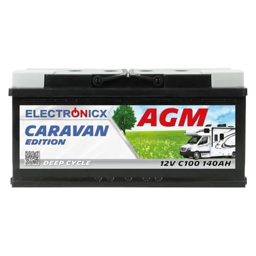 Electronicx AGM Caravan Batterie 140Ah 12V Versorgungsbatterie Deep Cycle Wohnmobil Batterie 140 Ah für Solar, Boot, Yacht, Van, Marine-12 Volt Bordbatterie wartungsfrei 393x175x190mm, Campingakku
