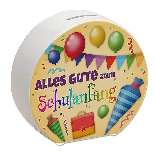Alles Gute zum Schulanfang Spardose zur Einschulung als hübsche Geschenkidee für Jungen und Mädchen die endlich in die Schule kommen und Sich darauf freuen